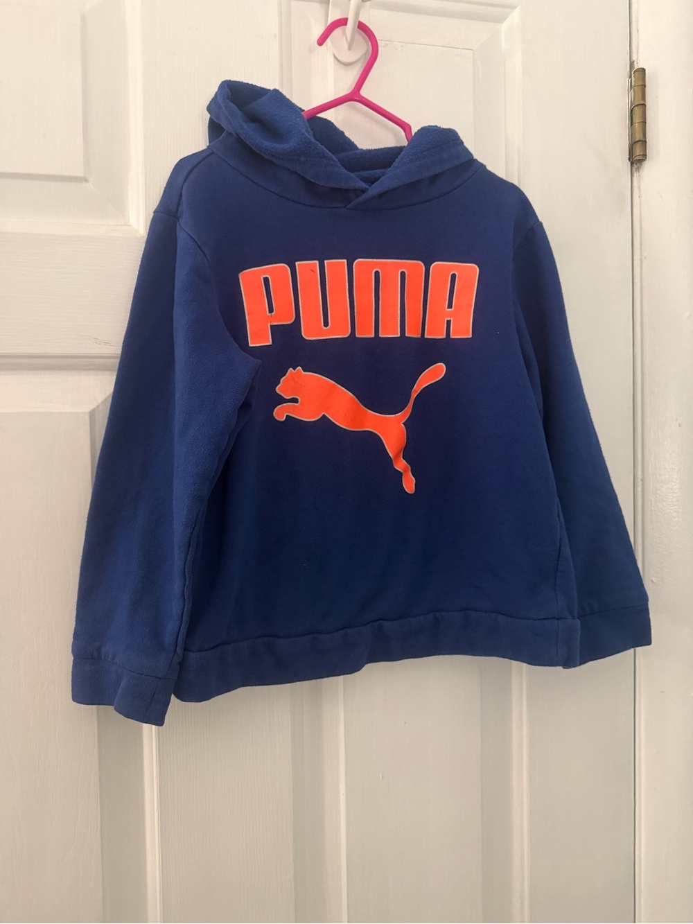 Puma Boys Size 6 Navy Blue Orange Logo Pullover Hoodie